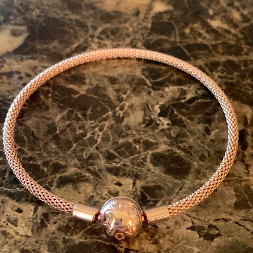 Authentic Pandora Moments 14k Rose Gold Plated Mesh Bracelet 7.5”